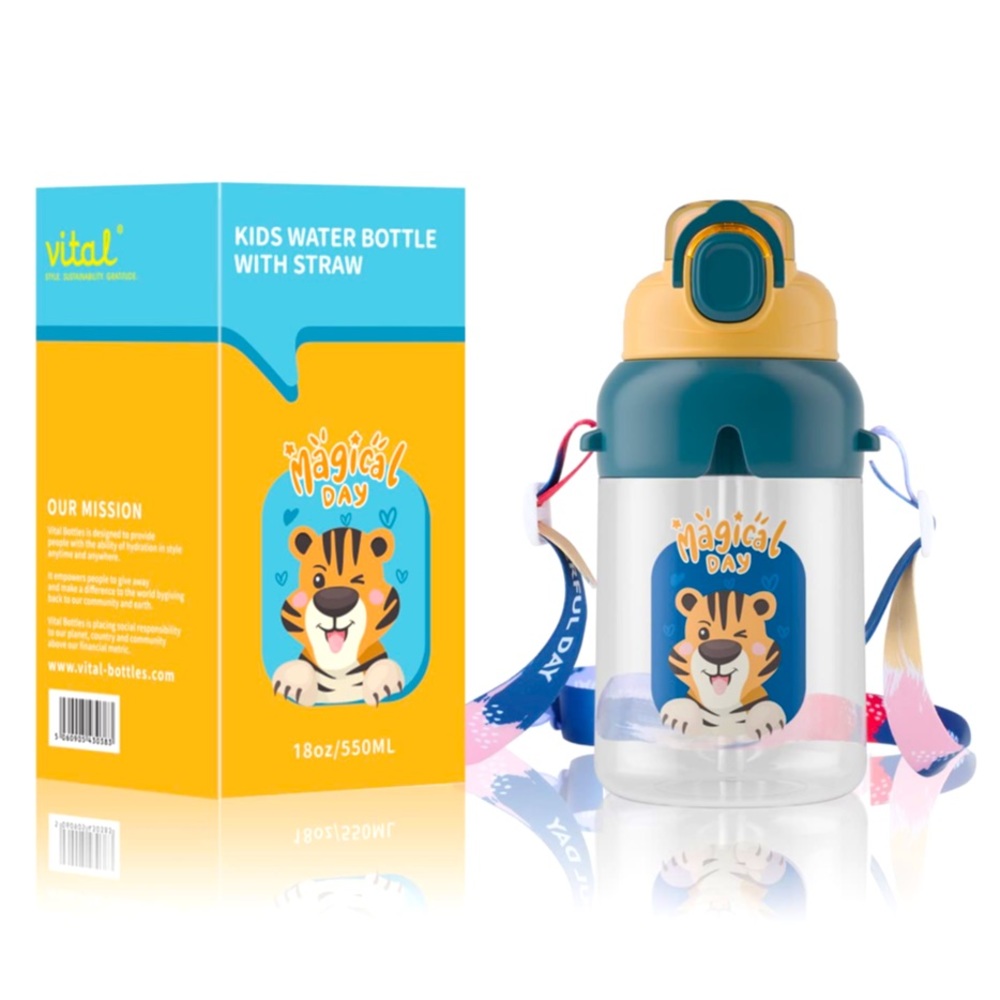 VITAL Tiger Water Bottle With Straw 18OZ Nwt